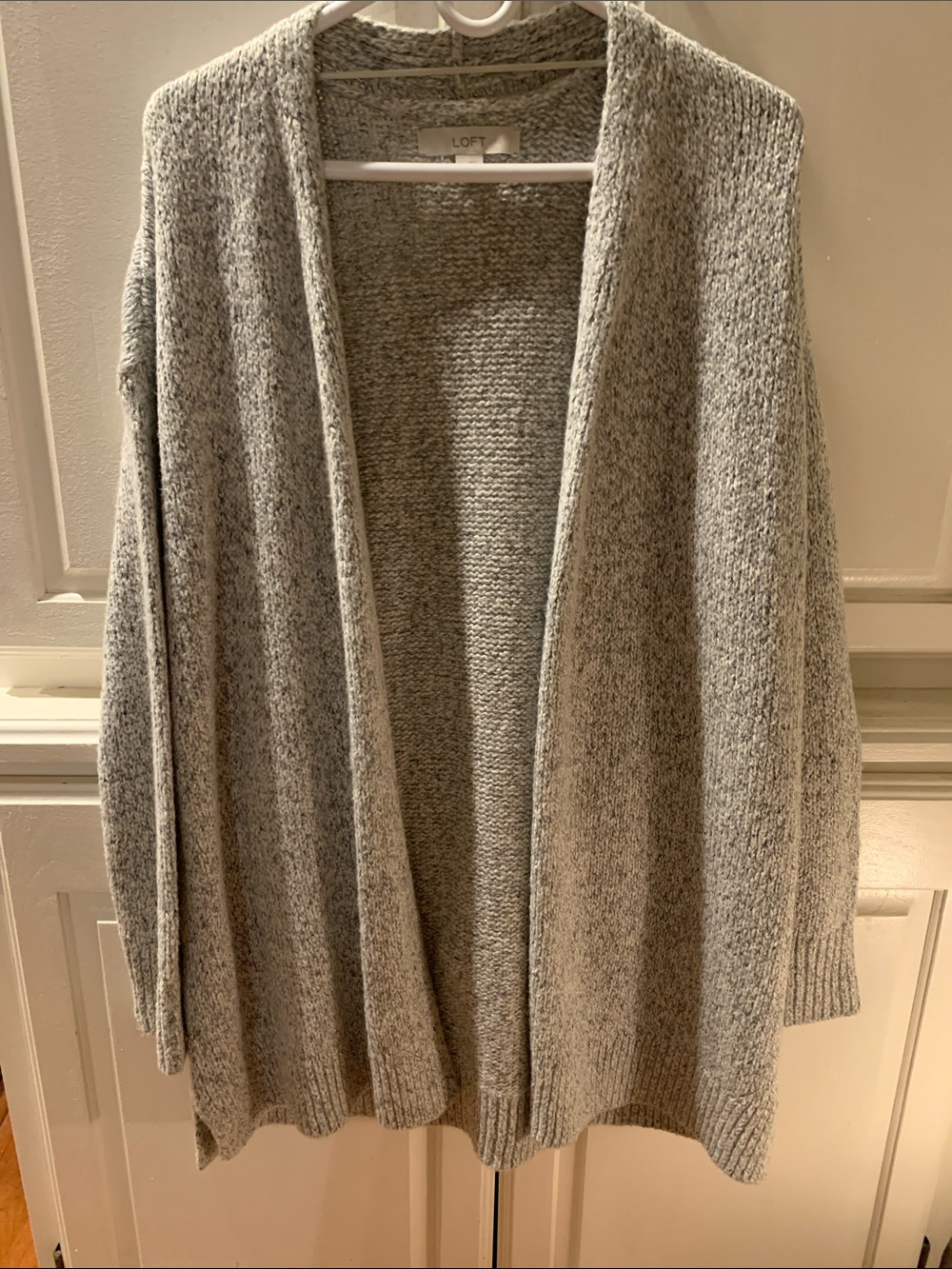LOFT Light Gray Open-Front Knit Cardigan